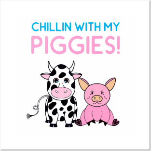 FUNNY Farm Animals Chillin With My Piggies - Funny Farm Animals Quotes Posters and Art